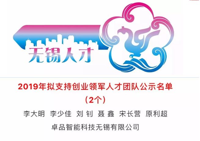 卓品资讯-卓品荣获无锡市“太湖人才计划”创业领军人才及团队